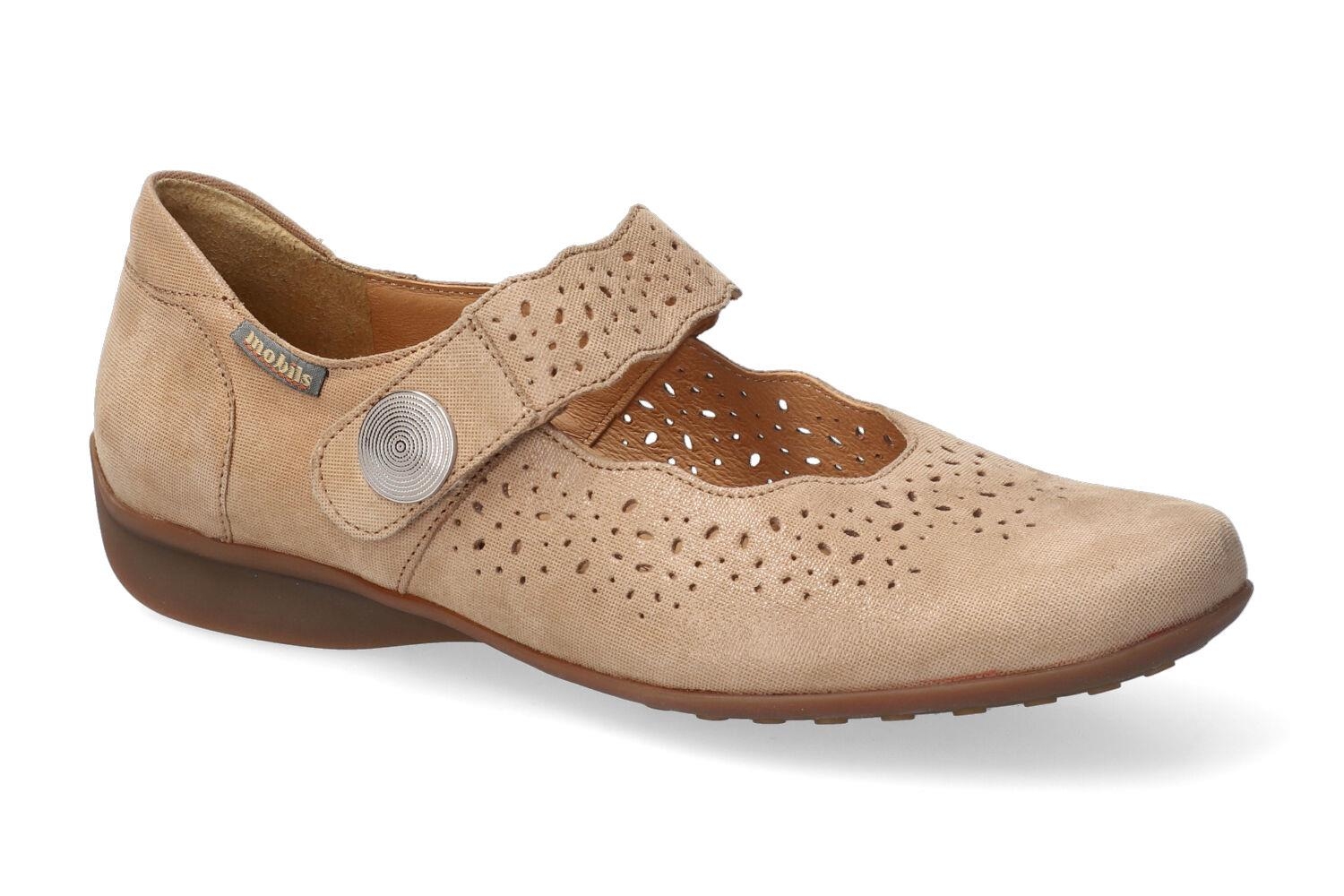 Mephisto Mobils By Fabienne Scarpa Bassa Donna Con Chiusura A Strappo, Pelle, Colore Dark Taupe (Beige), Tacco Piatto, Larghezza Normale